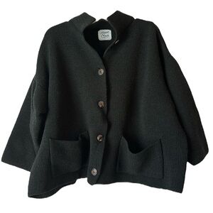 Vintage Margaret O'Leary Wool Blend Boxy Knit Oversized Cardigan in Black